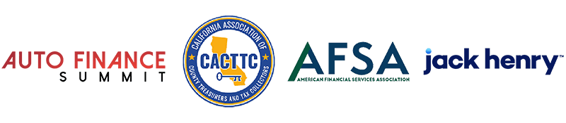 Trade Shows & Events Auto Finance Summit, CACTTC, American Financial Services Association, and Jack Henry logos