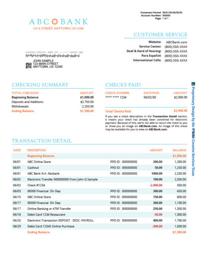 Alternate banking statement design