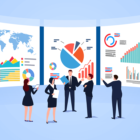 Image: Animated business people with charts in the background