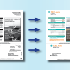 Image: one black and white statement and one color financial statement