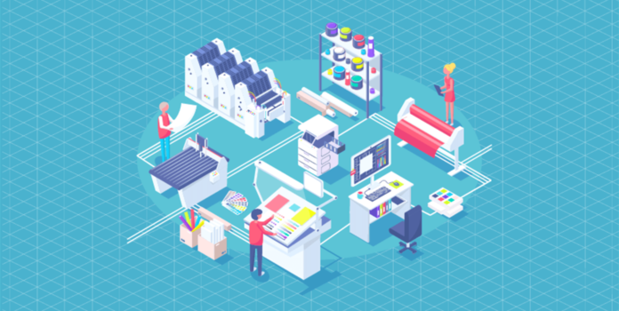 In-House Printing vs. Print Outsourcing: Is It Time to Make the Switch? graphical depiction of a commercial printing facility