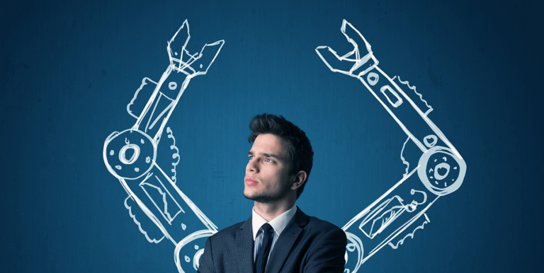Modern Marketing Automation: Boost Lead Generation with Personalization person with robot arms in the background