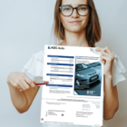 Image: girl holding a printed financial statement