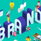 3 dimensional blocks building out the word brand