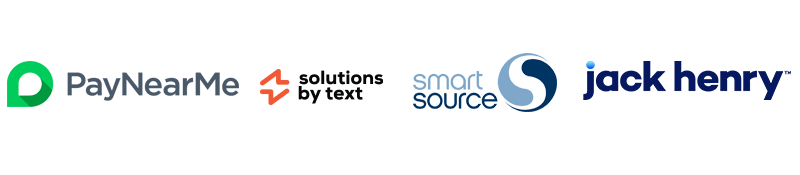 PayNearMe, Solutions by Text, SmartSource, and Symitar logos