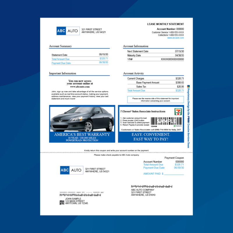 example of transpromotional marketing on a auto finance statement