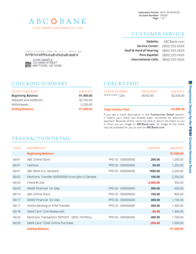 financial document printed at fssi