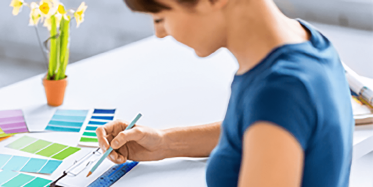 person looking on print color swatches.