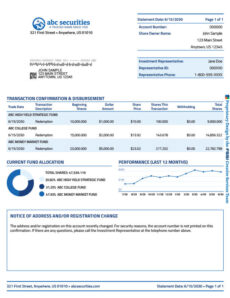 example of a printed investor statement