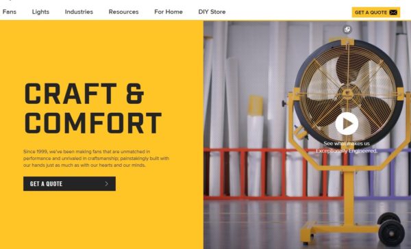 examples of call to action on a website Screenshot of the bigassfans website.