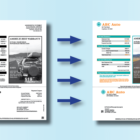 Image: one black and white statement and one color financial statement.