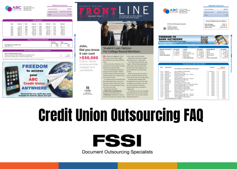 A collection of printed credit union documents including statements and member newsletter.