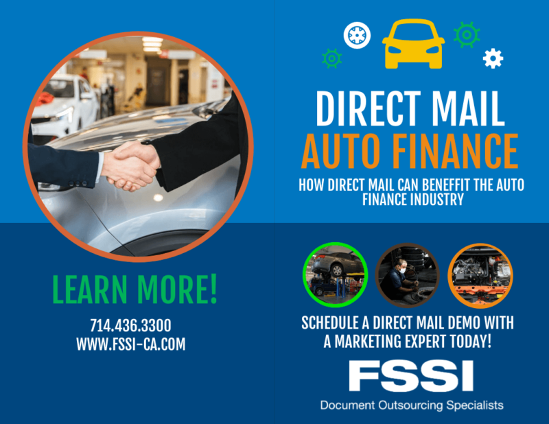 auto finance direct mail postcard with two people shaking hands
