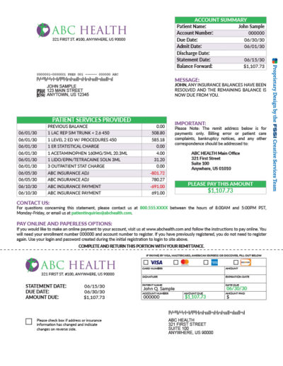 example of a patient document processed at fssi