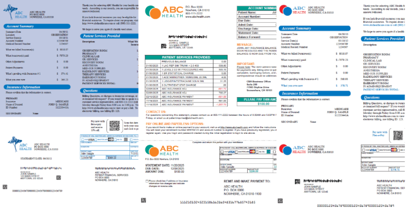 examples of patient billing documents mailed