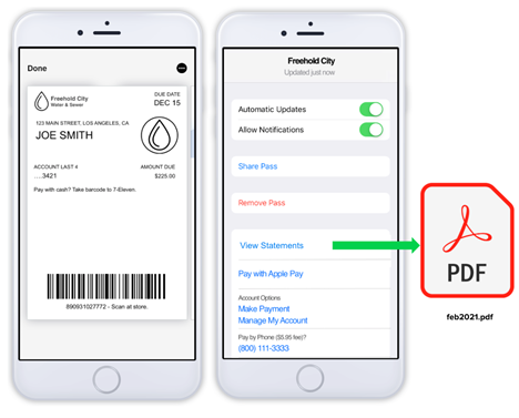 two phone screens showing eStatement with barcode on it and an eNotification.