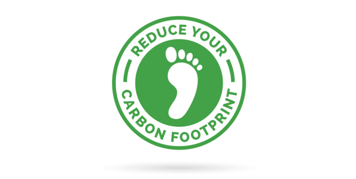 Logo with a footprint that says reduce your carbon footprint..