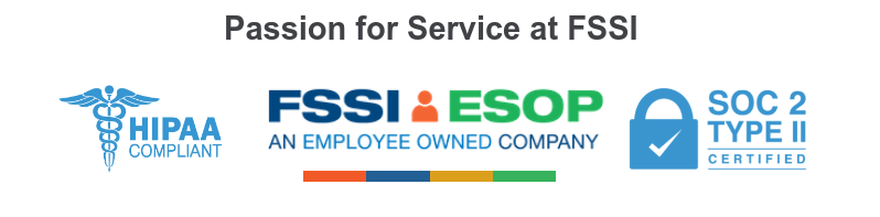 fssi logo next to hipaa and soc 2 logos