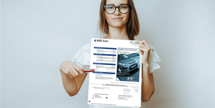 girl holding a printed financial statement