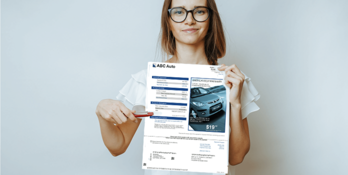 girl holding a printed financial statement.