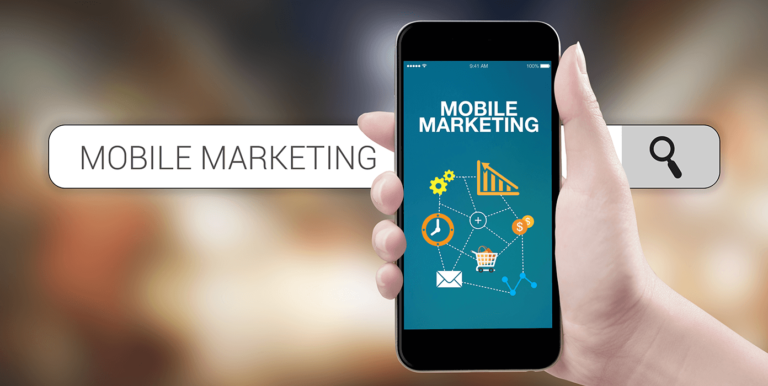 Improve Your Customer Service By Adding SMS Text Messages person holding a smartphone that say mobile marketing.