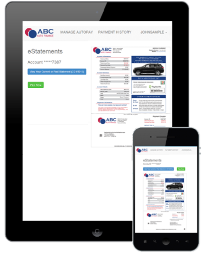 a tablet and a mobile phone with a auto finance statement on the screen.