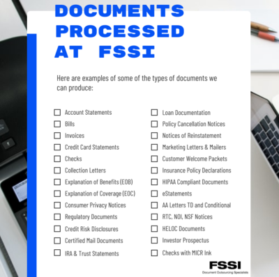 List of the types of healthcare documents mailed at FSSI.