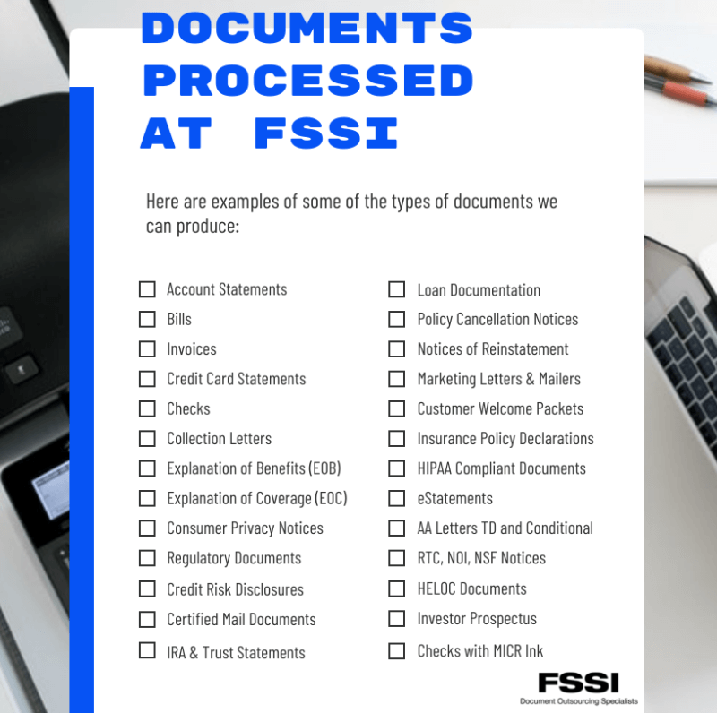 statement printing and mailing document types.