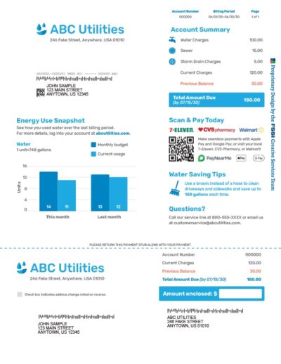 sample of a utility bill
